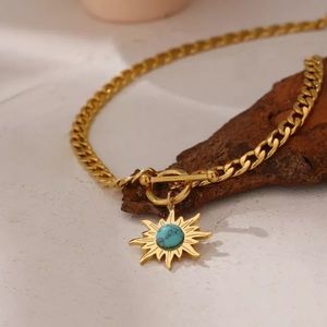 Stainless Steel Turquoise Sun Pendant Chain